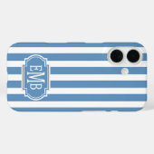 Blue and White Monogrammed Stripes Case-Mate iPhone Case (Achterkant (horizontaal))