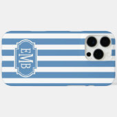 Blue and White Monogrammed Stripes Case-Mate iPhone Case (Achterkant (horizontaal))