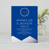 Blue and White Mountain Sun Wedding Folie Uitnodiging (Staand Voorkant)