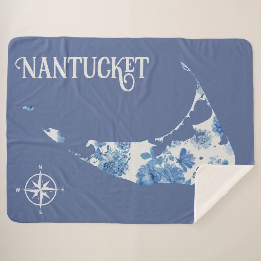 Blue and White Nantucket Sherpa Blanket Deken (Voorkant (horizontaal))