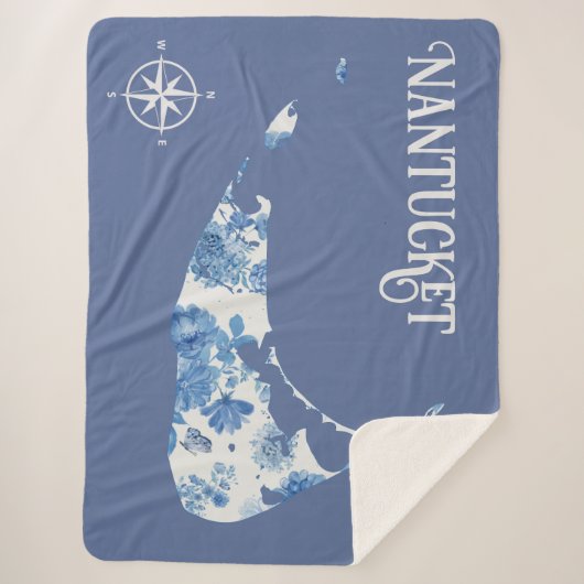 Blue and White Nantucket Sherpa Blanket Sherpa Deken (Voorkant)