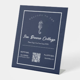 Blue and White Nautical Seahorse Hospitality Wifi Reclamebord Met Voetstuk