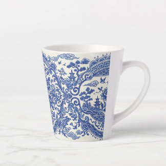 Blue and White Oriental Chinoiserie Porcelain Insp Latte Mok