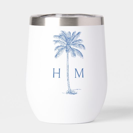 Blue and White Palm Palmetto Tree Monogram (Achterkant)