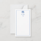 Blue and White Palm Palmetto Tree Monogram Notitiekaartje (Voorkant)