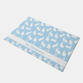 Blue And White Pattern Of Bunnies With A Name Deurmat (Schuin)