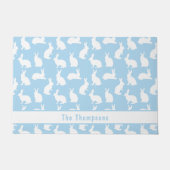 Blue And White Pattern Of Bunnies With A Name Deurmat (Voorkant)