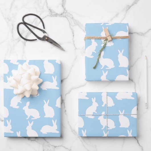 Blue And White Pattern Of Cute Bunnies Cute Easter Inpakpapier Vel (Voorkant)