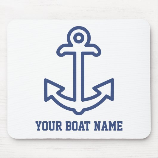 Blue and White Personalized Boat Anchor Muismat (Voorkant)