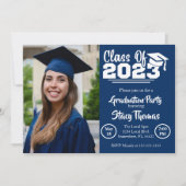 Blue and White Photo Graduation Party Kaart (Voorkant)