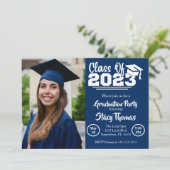 Blue and White Photo Graduation Party Kaart (Staand voorkant)