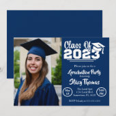 Blue and White Photo Graduation Party Kaart (Voorkant / Achterkant)