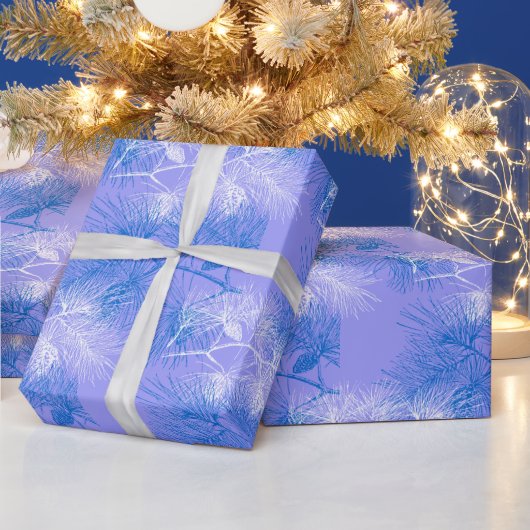 Blue and White Pine Holiday Pattern Cadeaupapier (Feestdagen)