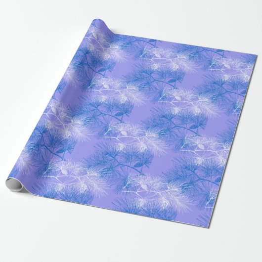 Blue and White Pine Holiday Pattern Cadeaupapier (Uitgerold)