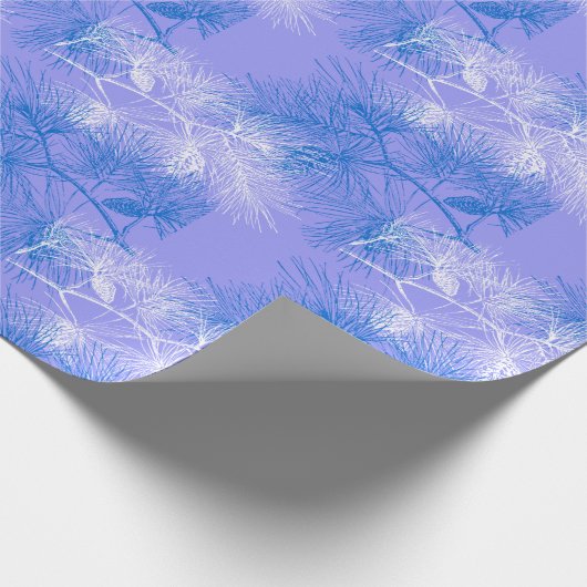 Blue and White Pine Holiday Pattern Cadeaupapier (Hoek)