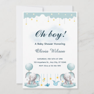 Blue and White Playful Baby Shower Invitation Kaart