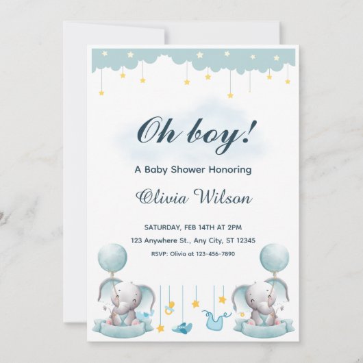 Blue and White Playful Baby Shower Invitation Kaart (Voorkant)