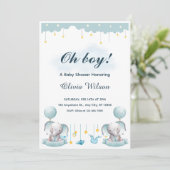 Blue and White Playful Baby Shower Invitation Kaart (Staand voorkant)