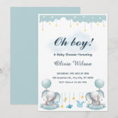 Blue and White Playful Baby Shower Invitation Kaart (Voorkant / Achterkant)
