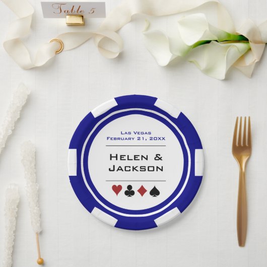 Blue and White Poker Chip Las Vegas Wedding Papieren Bordje (Huwelijk)