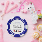 Blue and White Poker Chip Las Vegas Wedding Papieren Bordje (Feest)