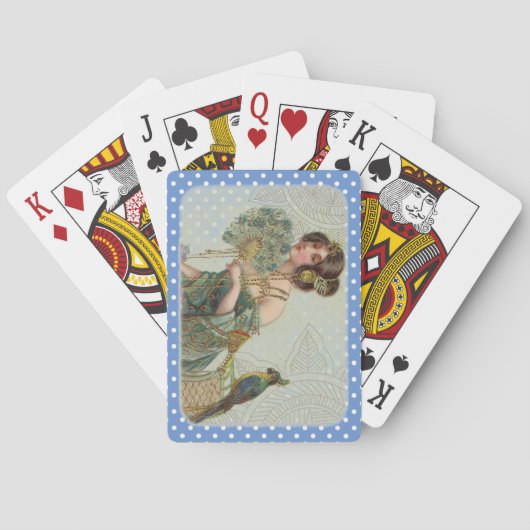 Blue and White Polka Dot  Lady en Parrot Pokerkaarten (Achterkant)