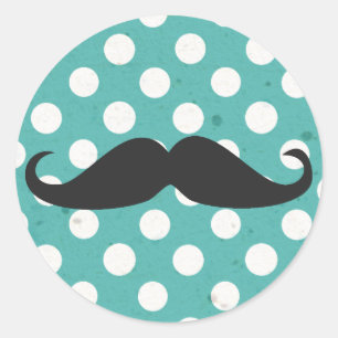 Blue and White Polka Dot Mustache Ronde Sticker