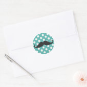 Blue and White Polka Dot Mustache Ronde Sticker (Envelop)