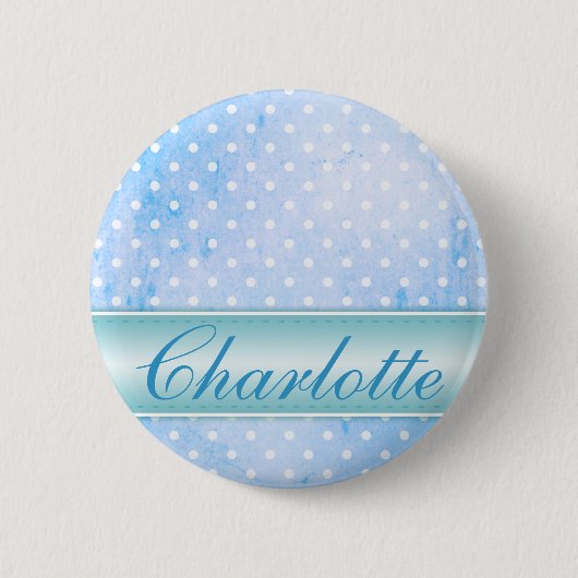 Blue and White Polka Dot Personalized Ronde Button 5,7 Cm (Voorkant)