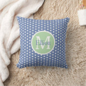 Blue and White Polka Dots With Green Monogram Kussen (Deken)