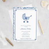 Blue and White Pram Chinoiserie Chic Baby shower Kaart