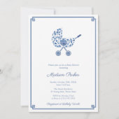 Blue and White Pram Chinoiserie Chic Baby shower Kaart (Voorkant)