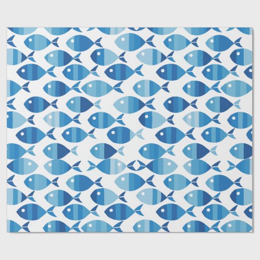 Blue and White Preppy Coastal Fish Cadeaupapier (Vlak)