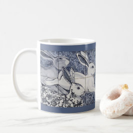 Blue and White Rabbit Tegel Chinoiserie Bunny Art Koffiemok