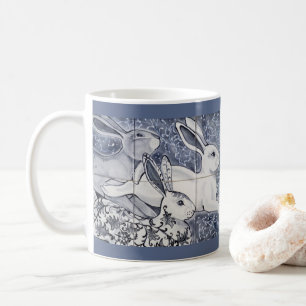 Blue and White Rabbit Tegel Chinoiserie Bunny Art Koffiemok