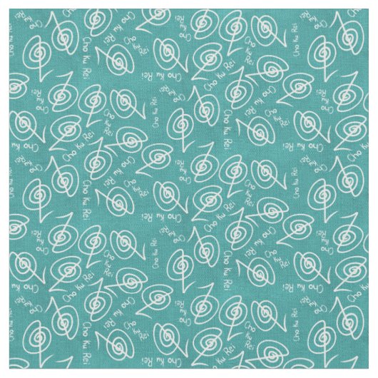 Blue and White Reiki Cho Ku Rei Pattern Stof (Close Up)
