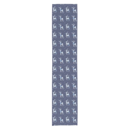 Blue and White Reindeer Table Runner Korte Tafelloper (Voorkant)