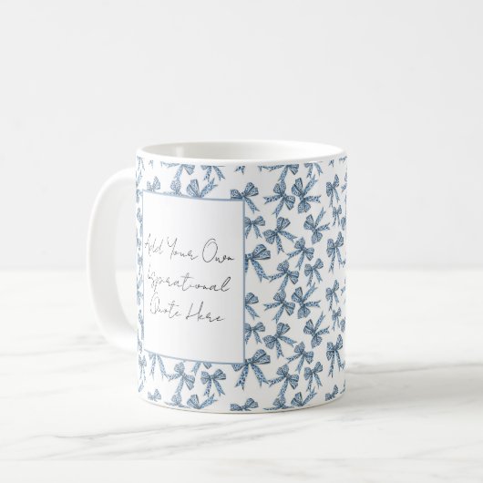 Blue and White Ribbon Pattern Custom Quote Koffiemok (Voorkant links)