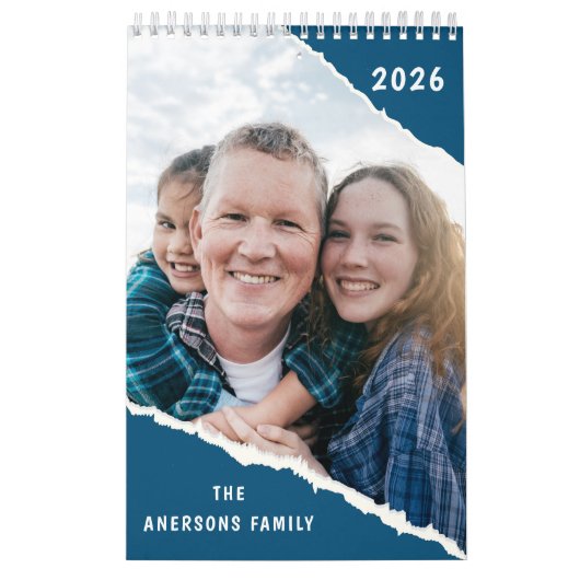 Blue and White Scrapbook Custom Family Photo 2026  Kalender (Hoes)