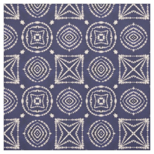 Blue and White Shibori Geometry Stof (Swatch)