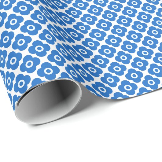 Blue and white simple floral pattern retro  floral cadeaupapier (Rol Hoek)