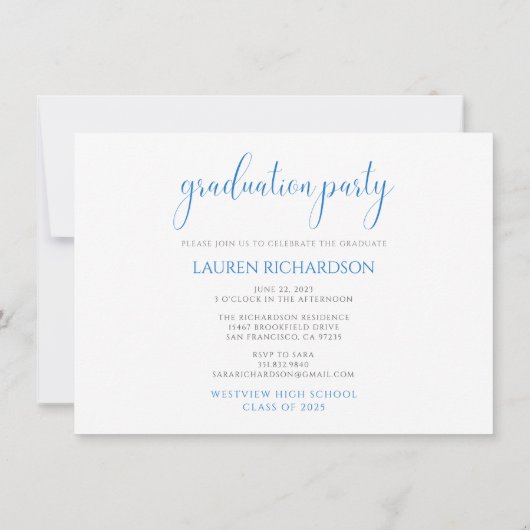 Blue and White Simple Photo Graduparty Kaart (Achterkant)