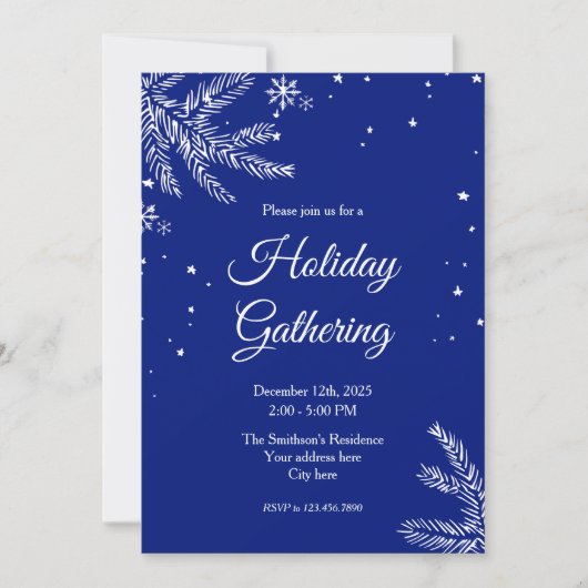 Blue and White Snowflake 5"x7" Holiday Gathering Kaart (Voorkant)