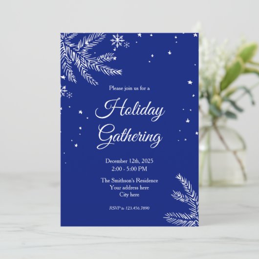 Blue and White Snowflake 5"x7" Holiday Gathering Kaart (Staand voorkant)