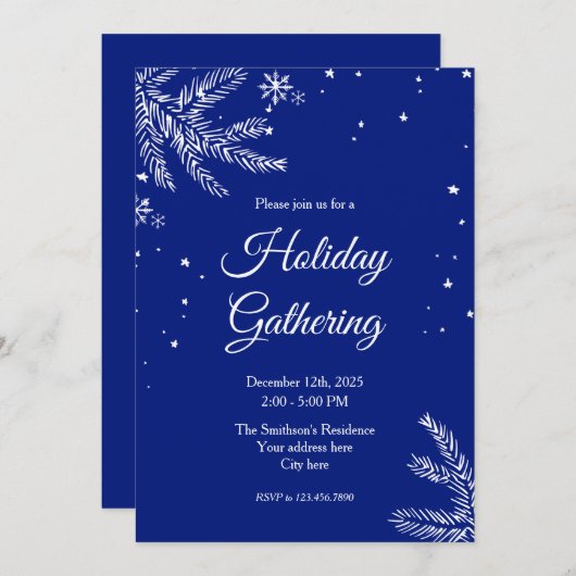 Blue and White Snowflake 5"x7" Holiday Gathering Kaart (Voorkant / Achterkant)