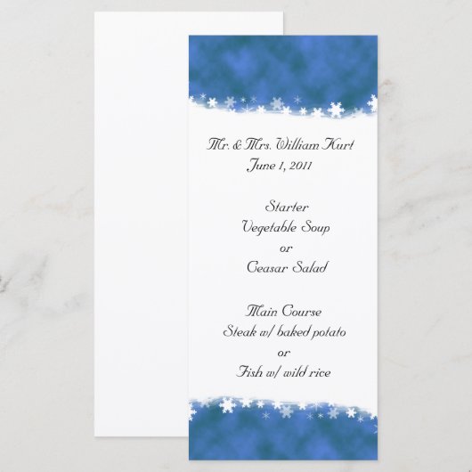 Blue and White Snowflake Receptie Menu (Voorkant / Achterkant)