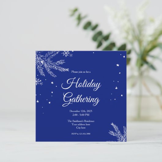 Blue and White Snowflake Square Holiday Gathering Kaart (Staand voorkant)
