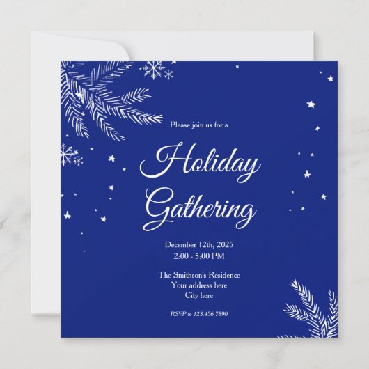 Blue and White Snowflake Square Holiday Gathering Kaart (Voorkant)
