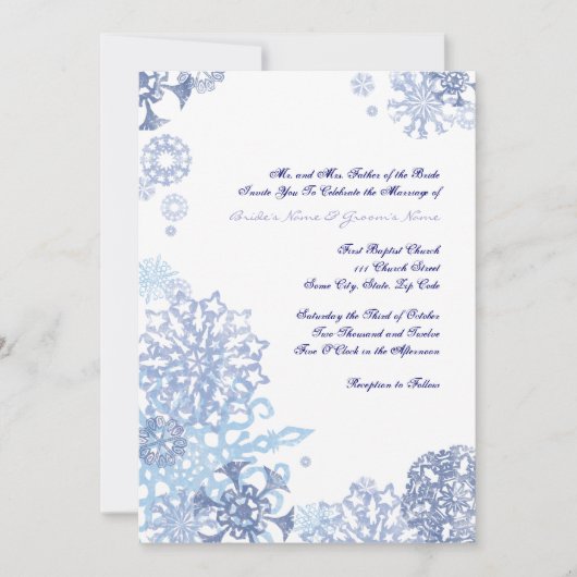 Blue and White Snowflakes Wedding Invitation 3 Kaart (Voorkant)