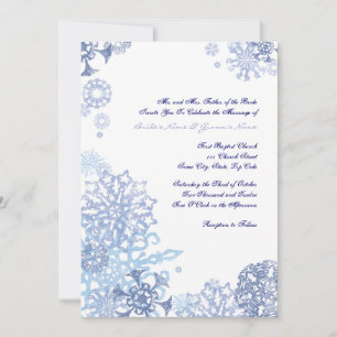 Blue and White Snowflakes Wedding Invitation 3 Kaart